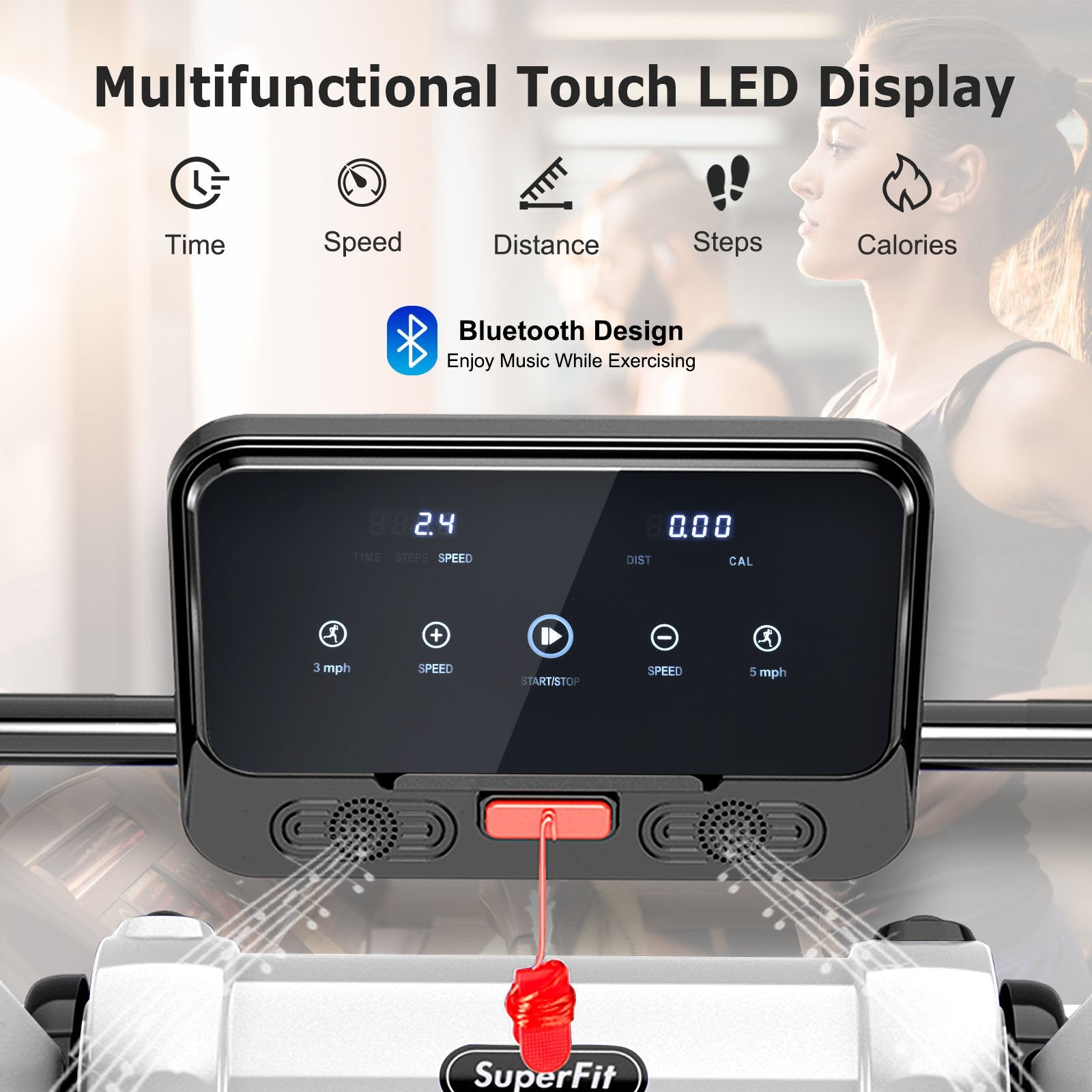 2.25 HP Electric Motorized Folding Running Treadmill Machine with LED Display and APP Control-Black