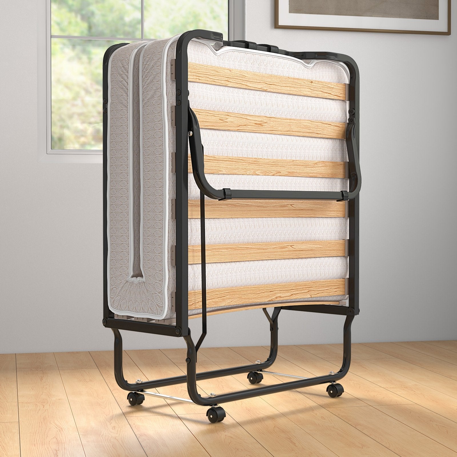 Rollaway Folding Bed with Memory Foam Mattress Made in Italy
