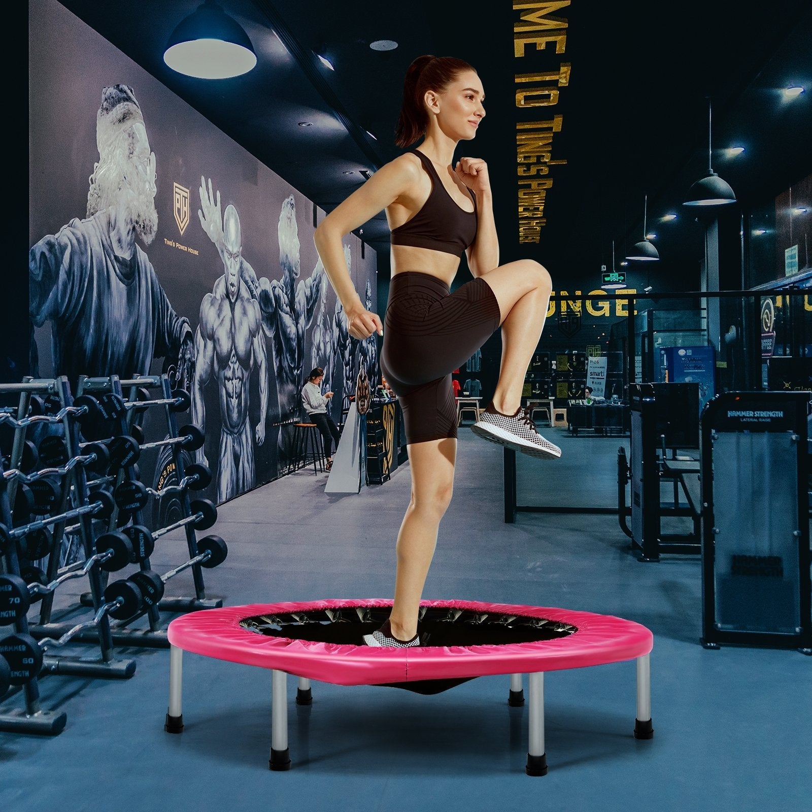 38 Inch Mini Folding Trampoline Portable Leisure Fitness Backboard-Blue