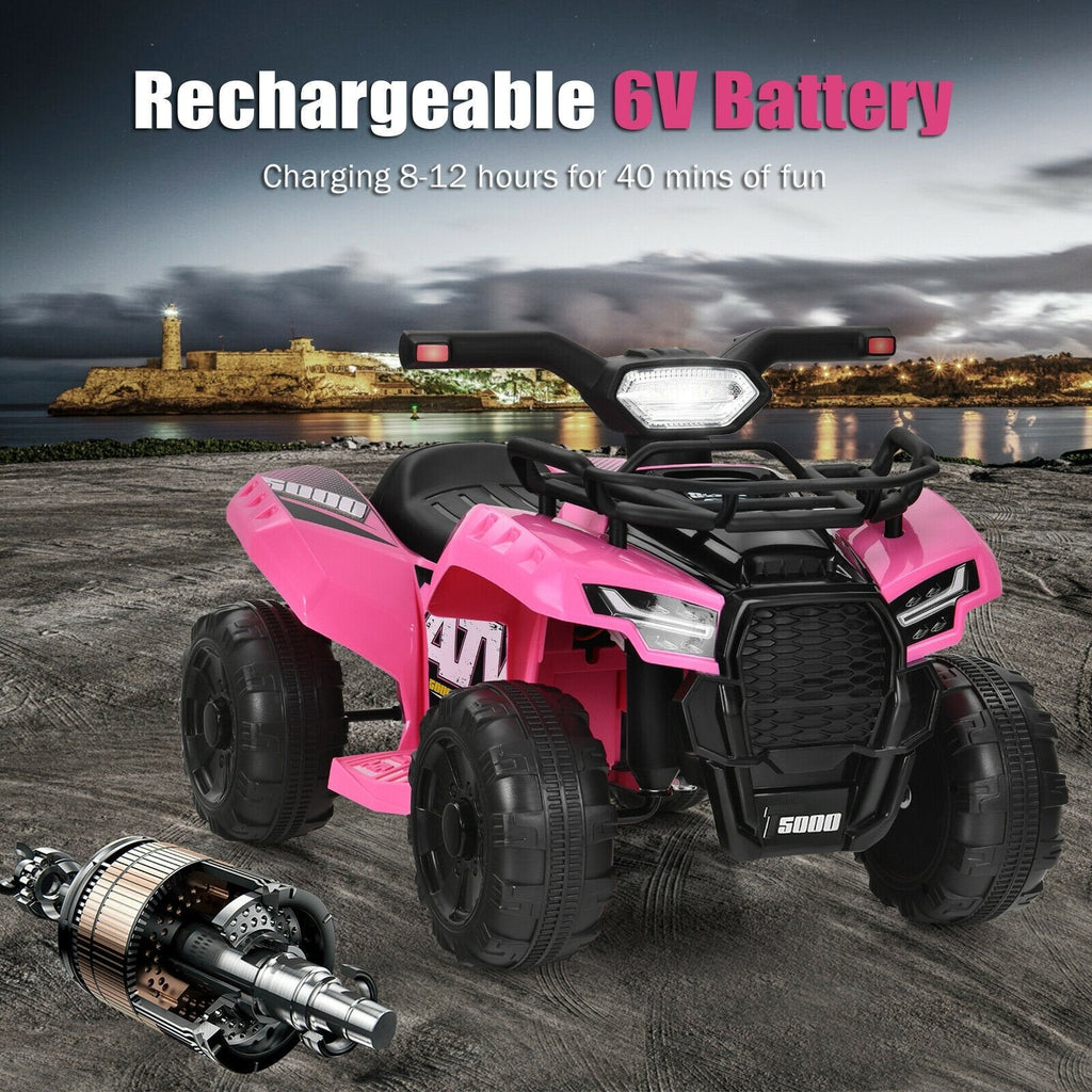 6V Kids ATV Quad Electric Ride On Car with LED Light and MP3-Solid Black