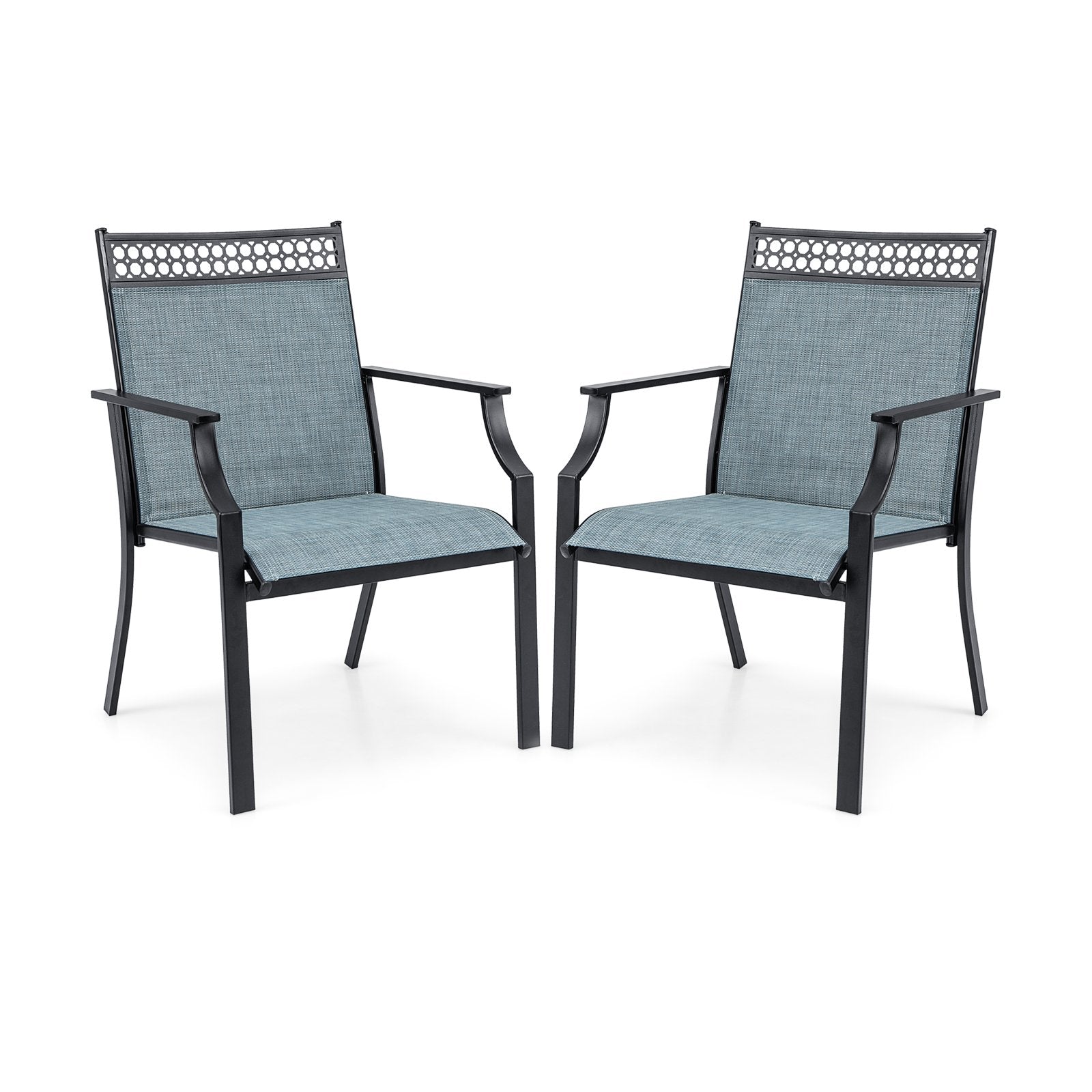 Patio Chairs Set of 2 with All Weather Breathable Fabric-Blue