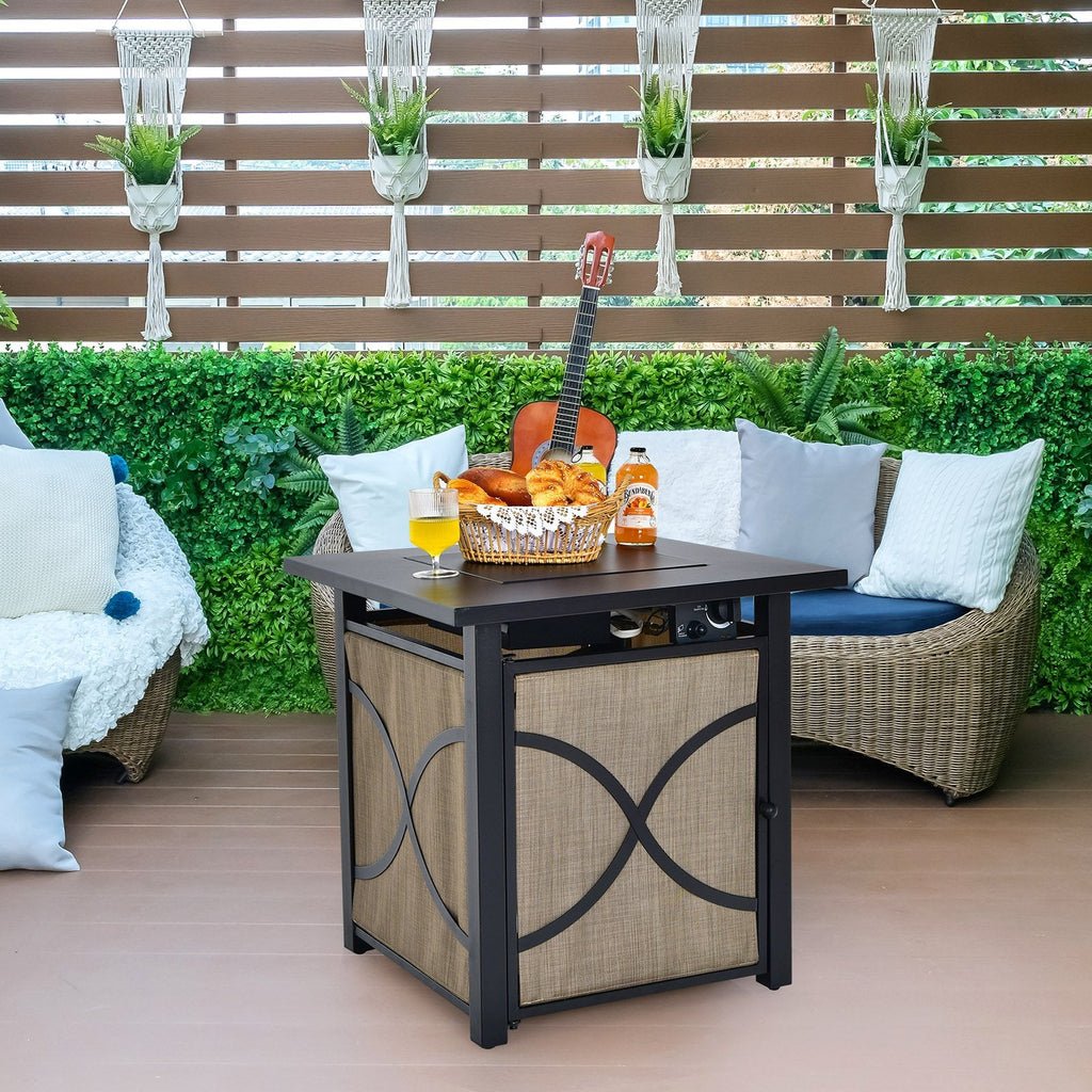 25 Inch 40000 BTU Propane Fire Pit Table with Lid and Fire Glass