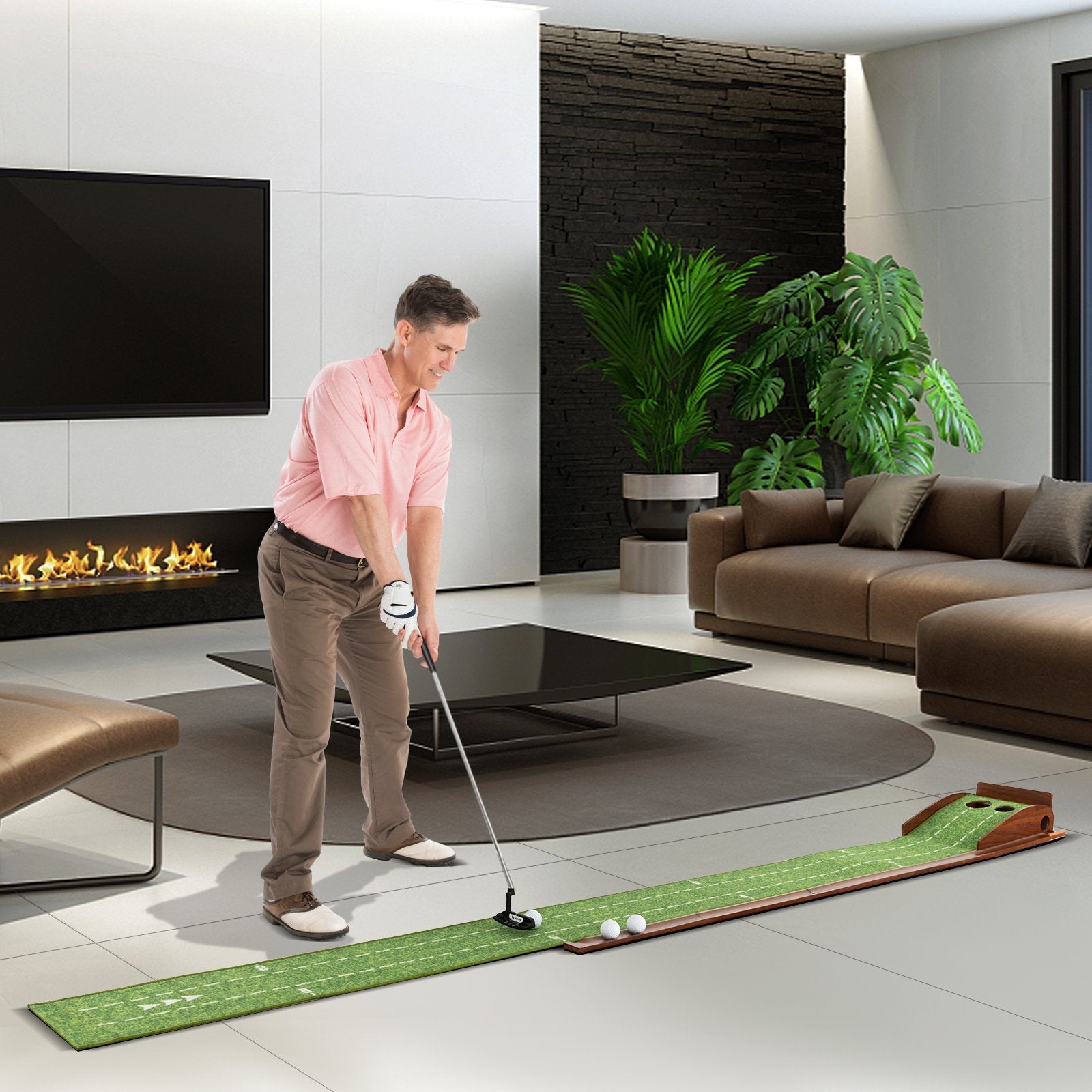 Golf Putting Mat Practice Training Aid with Auto Ball Return and 3 Hole Sizes
