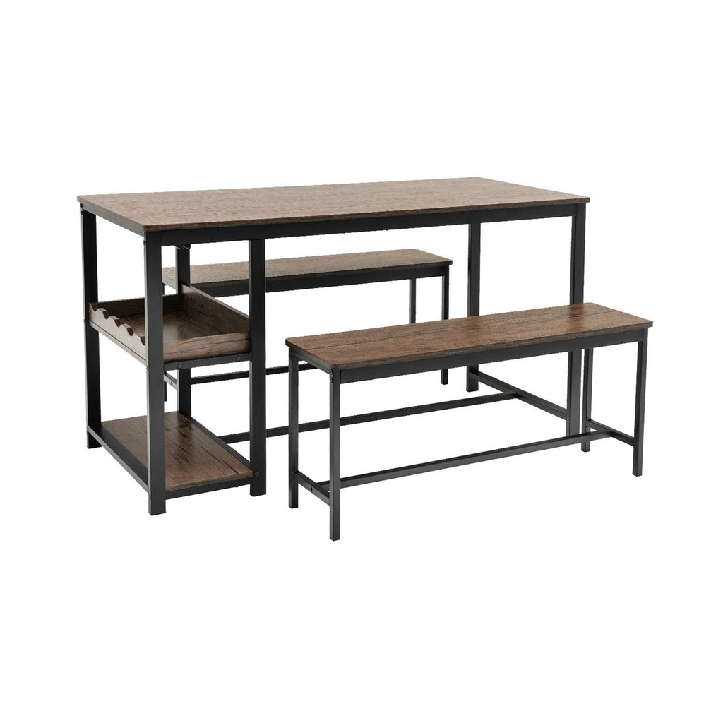 3 Pieces Dining Table Set for 4 with Wine Rack-Brown
