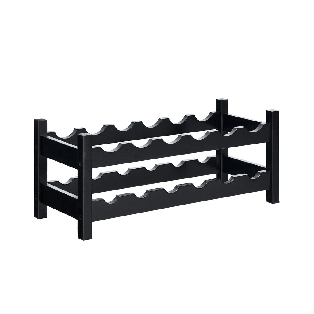 12 Bottles 2-Tier Bamboo Storage Shelf Wine Rack-Brown