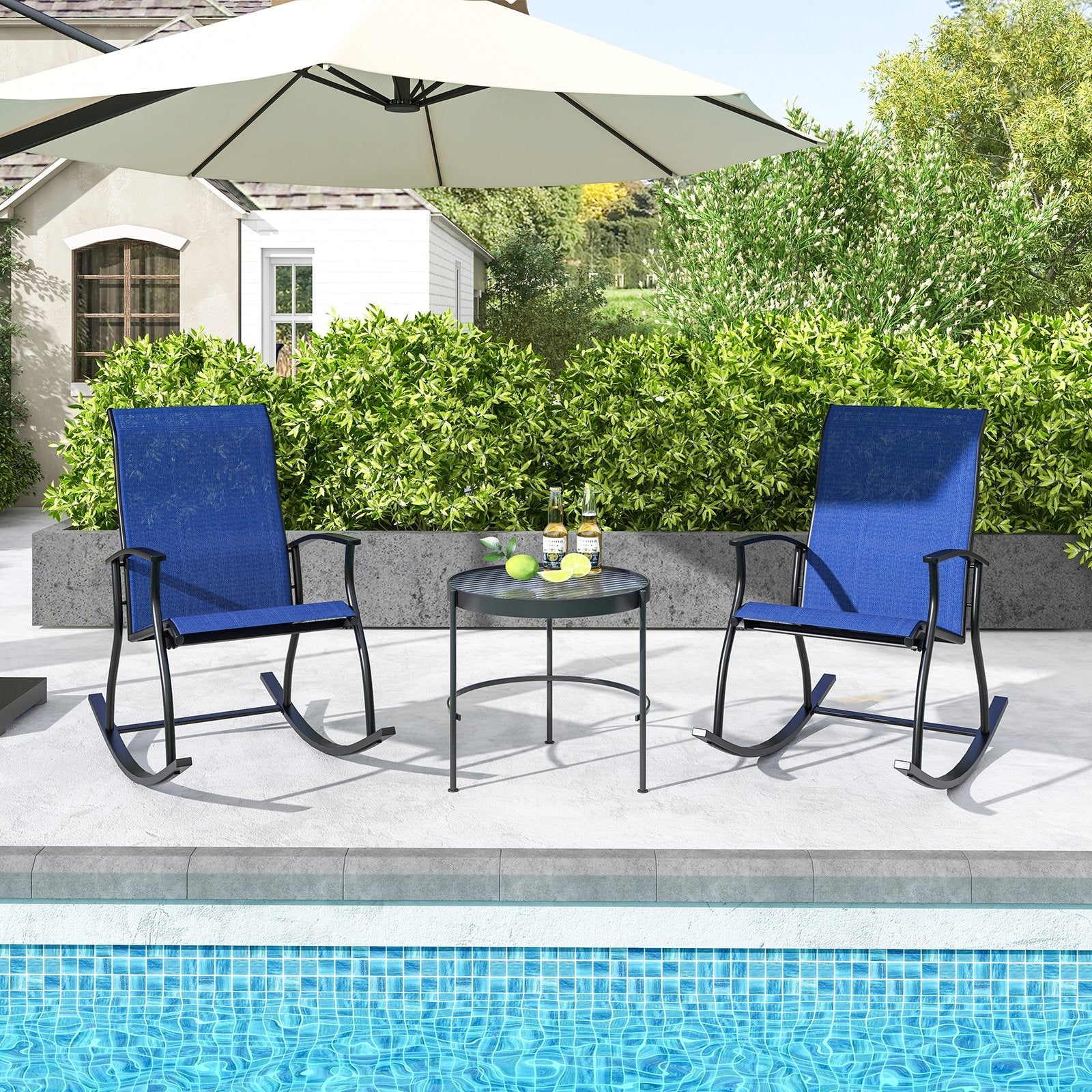 2 Pieces Outdoor Rocking Chairs with Breathable Backrest-Black