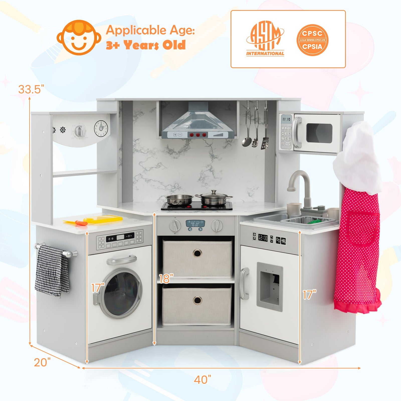 Wooden Kids Play Kitchen Playset with Realistic Lights and Sounds-Coffee