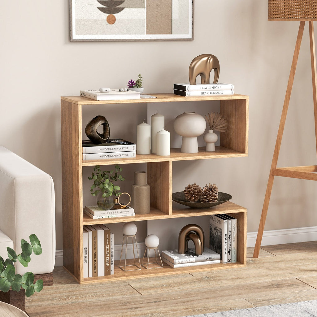 Concave Bookshelf 3-Shelf Open Bookcase with Anti-Toppling Device for Living Room Study Office