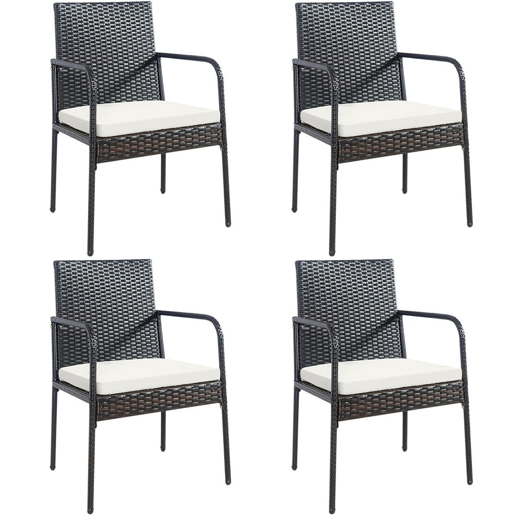 4 Pieces Patio Wicker Rattan Dining Set with Comfy Cushions