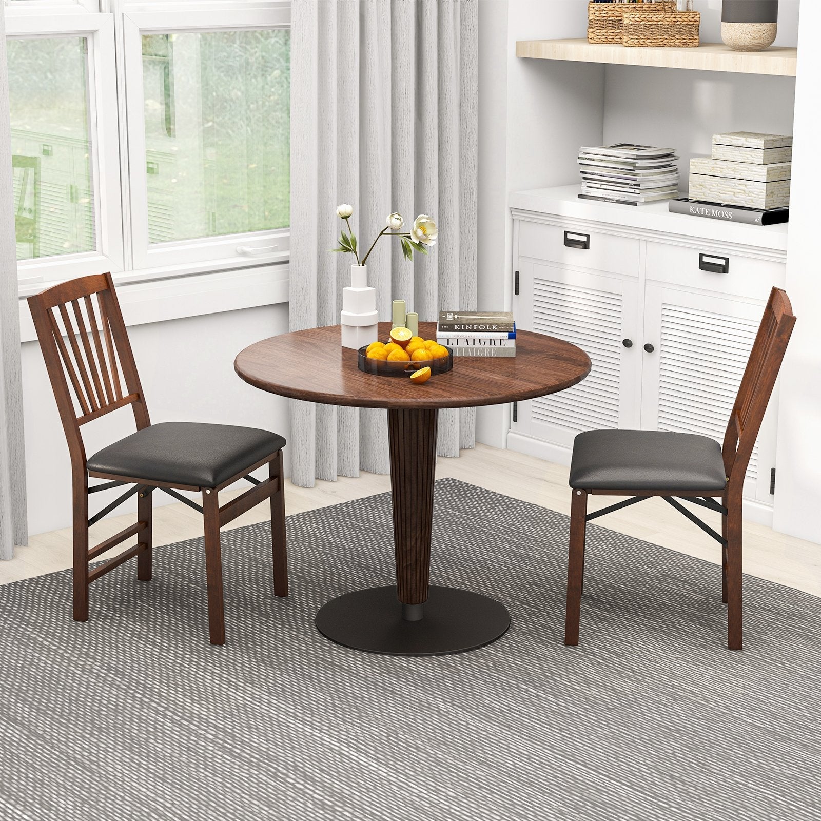 Set of 2 Folding Chairs with Padded Seat and Rubber Wood Frame-Brown