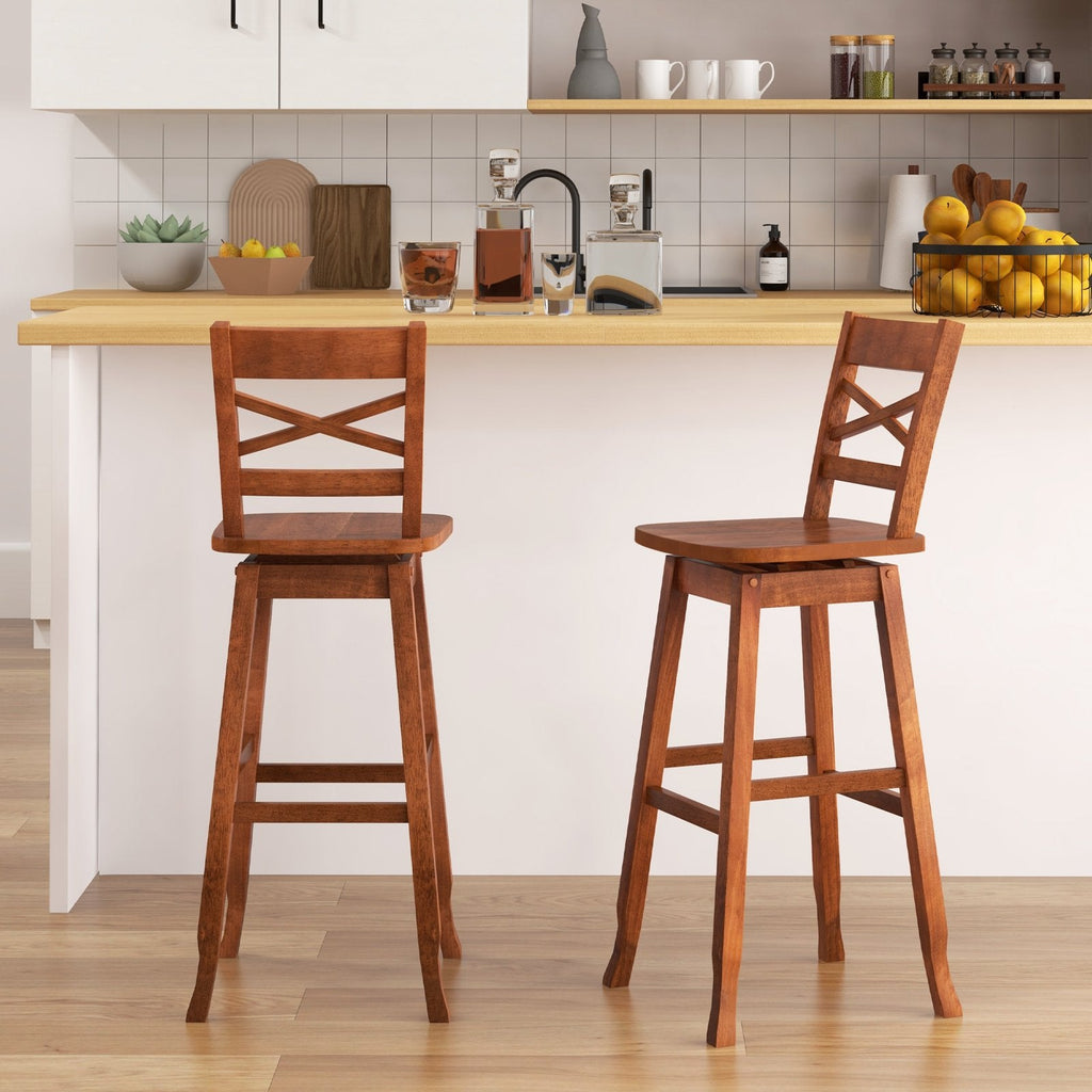 Swivel 30-Inch Bar Height Stool Set of 2 with Footrest-Cream White