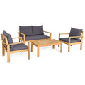 4 Pieces Outdoor Acacia Wood Chat Set with Removable Cushions and Table