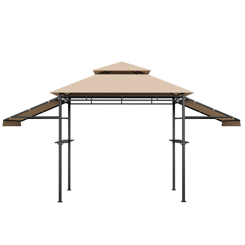 13.5 x 4 Feet Patio BBQ Grill Gazebo Canopy with Dual Side Awnings-Beige