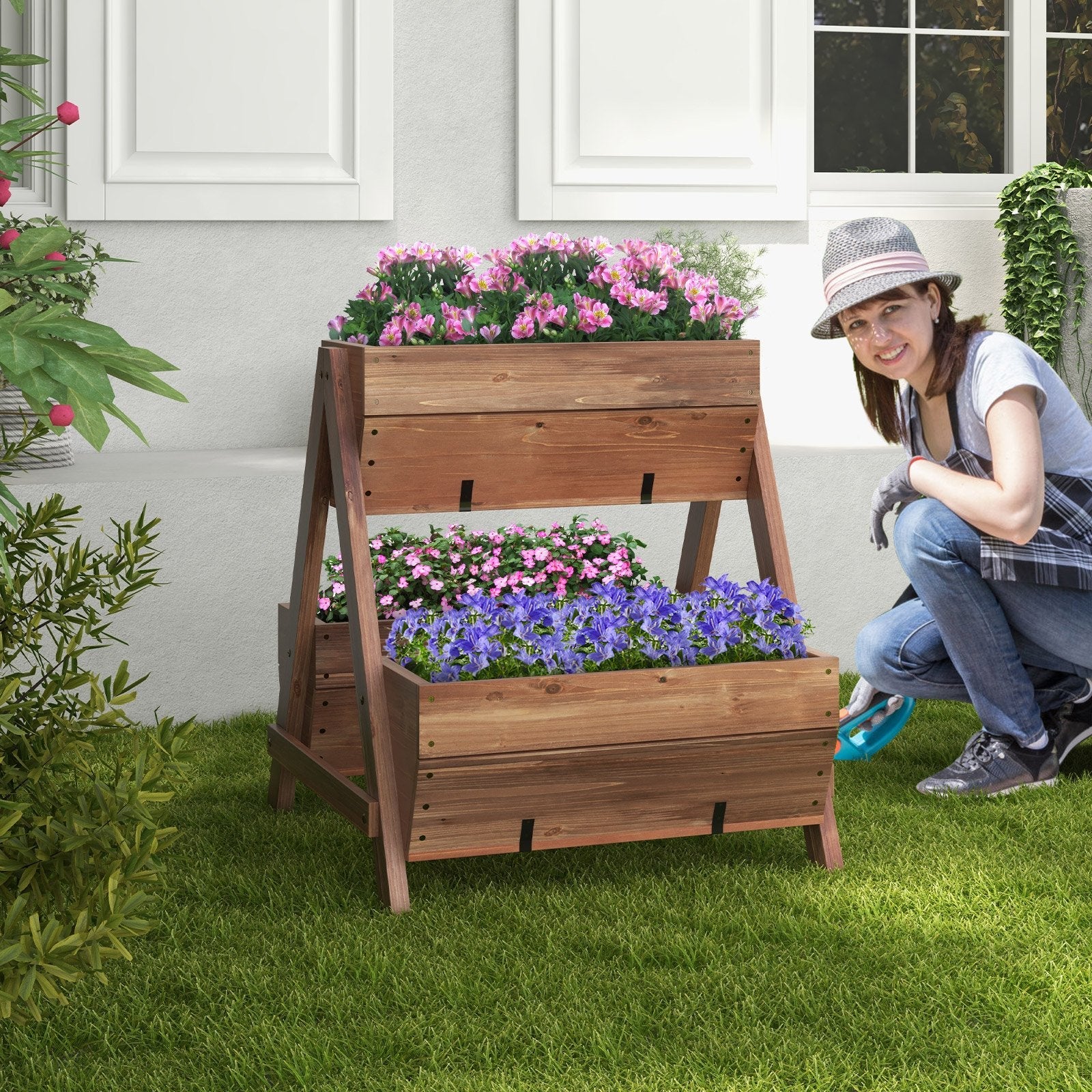 Vertical Raised Garden bed with 3 Wooden Planter Boxes-L