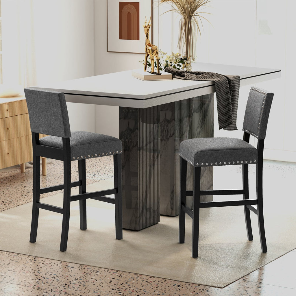 38.5/43.5 Inch Set of 2 Counter Height Chairs with Solid Rubber Wood Frame-S
