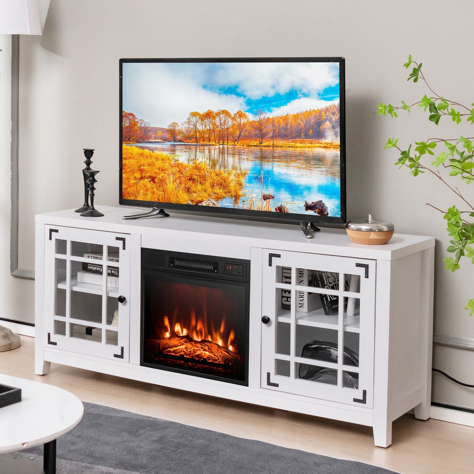 58 Inch Fireplace TV Stand with Remote Control for TVs up to 65 Inch-Black