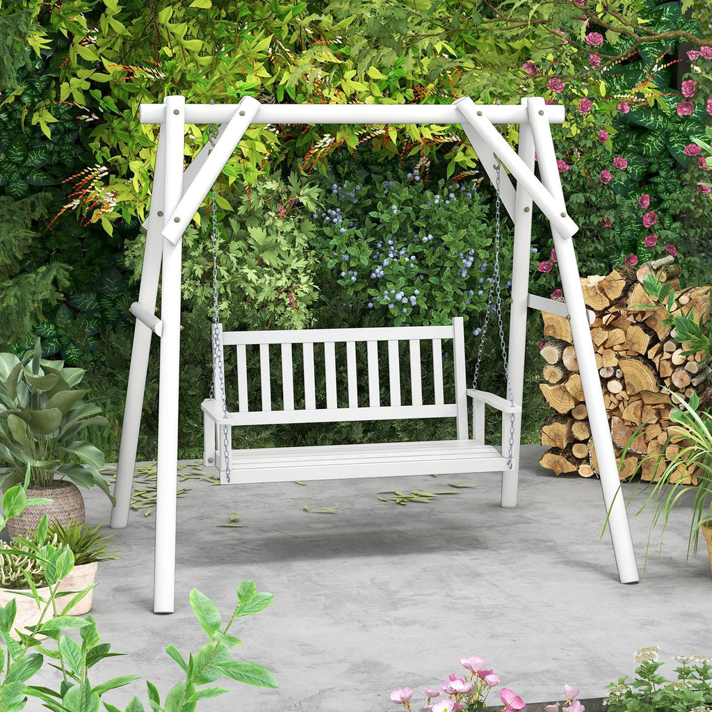 2-Person Wooden Outdoor Porch Swing with 500 lbs Weight Capacity-Brown