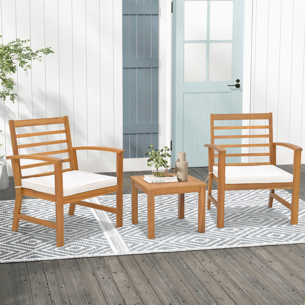 3 Pieces Outdoor Furniture Set with Soft Seat Cushions-Gray