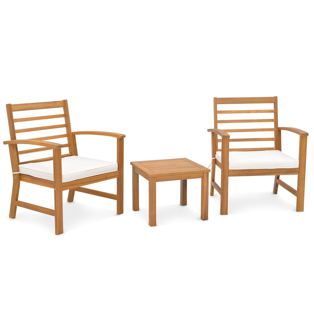 3 Pieces Outdoor Furniture Set with Soft Seat Cushions-Gray
