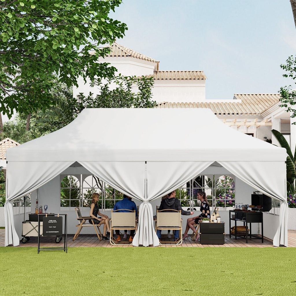 10 x 20 FT Pop up Canopy with 6 Sidewalls and Windows and Carrying Bag for Party Wedding Picnic-Black