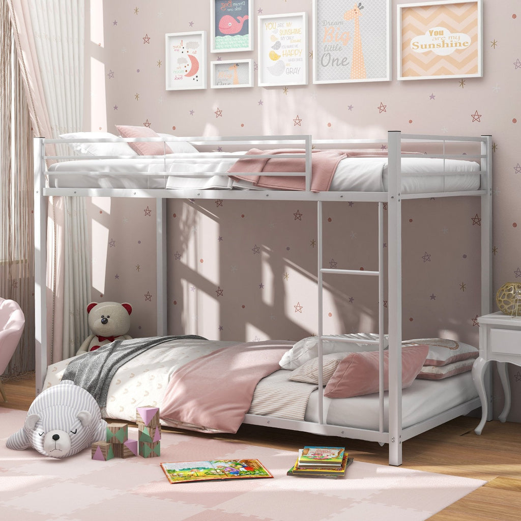Low Profile Twin Over Twin Metal Bunk Bed with Full-length Guardrails-Black