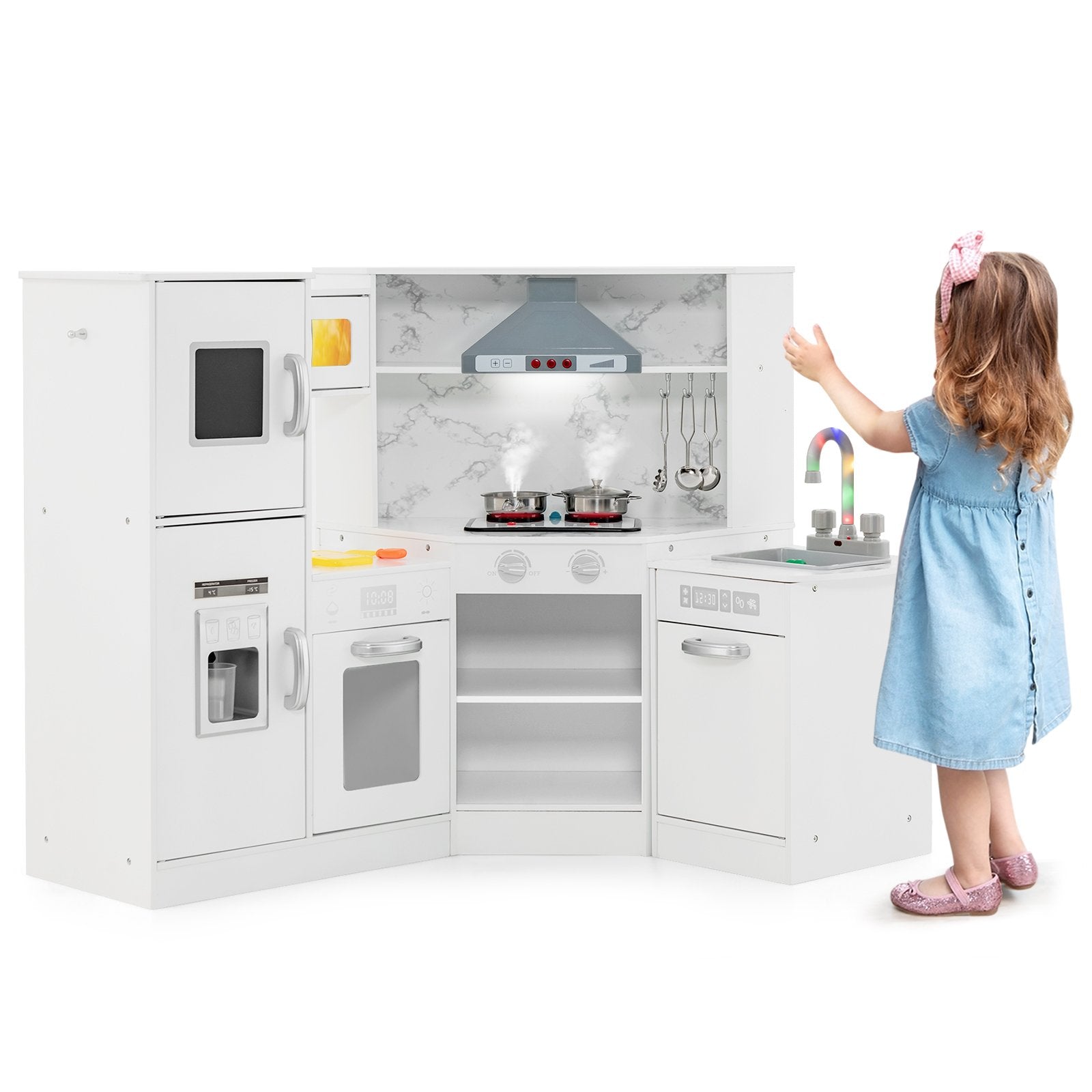Kids Corner Pretend Kitchen Playset with Separated Washing Basin-Coffee