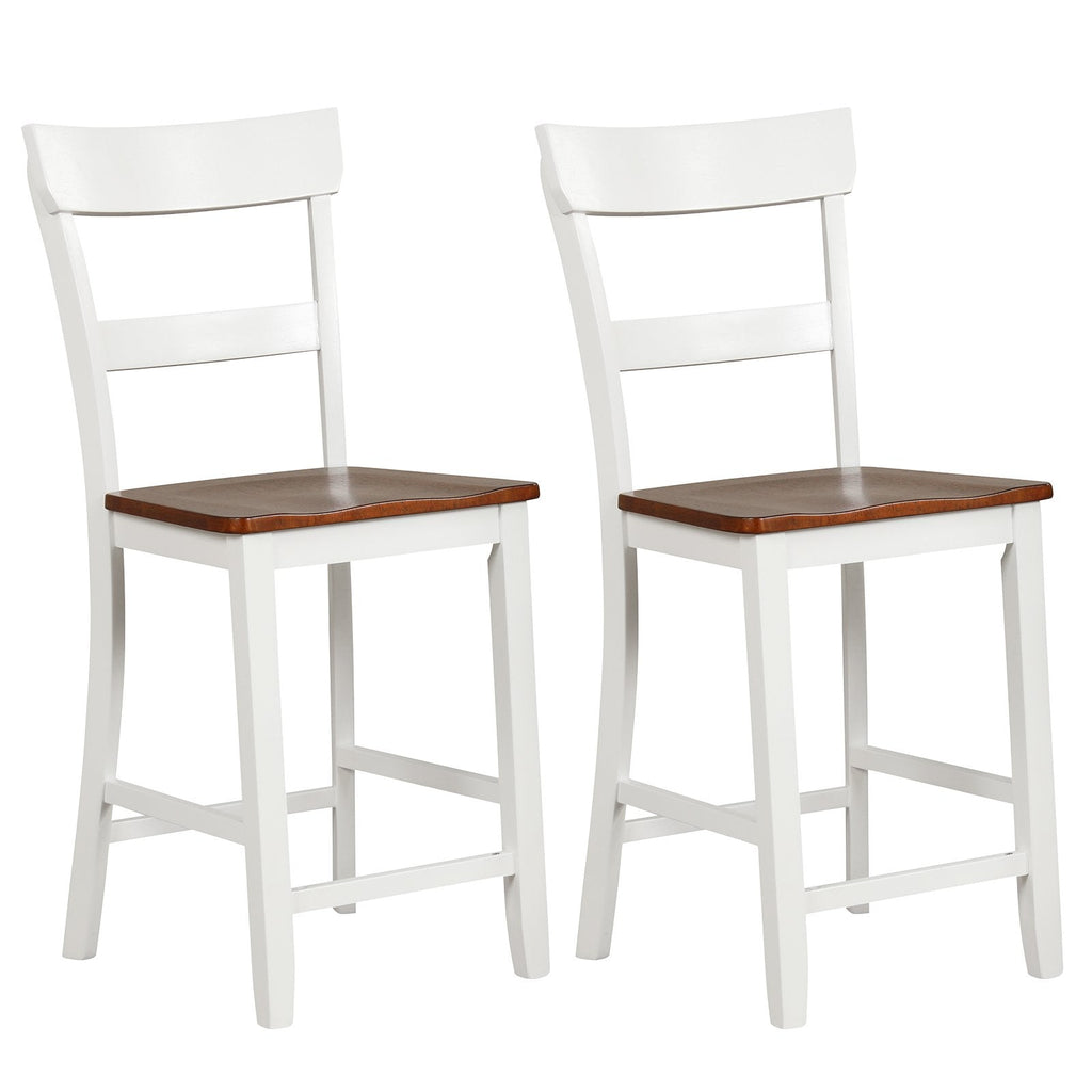 Farmhouse Dining Bar Stool Set of 2 with Solid Rubber Wood Frame-Black