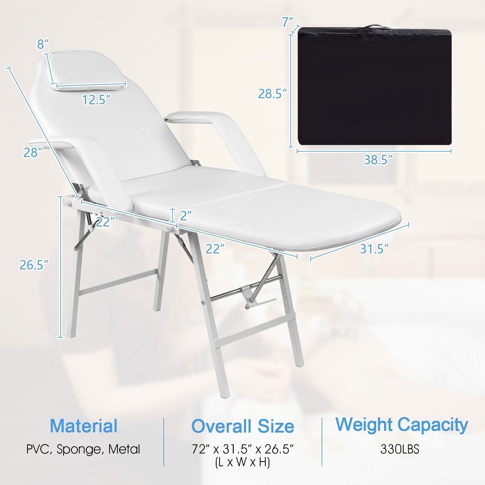 73 Inch Portable Tattoo Salon Facial Bed Massage Table