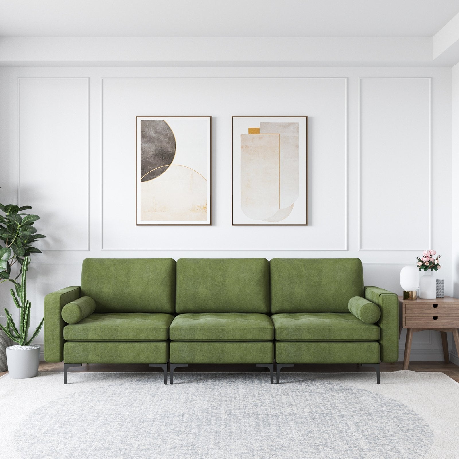 Modular 3-Seat Sofa Couch with Socket USB Ports and Side Storage Pocket-Gray