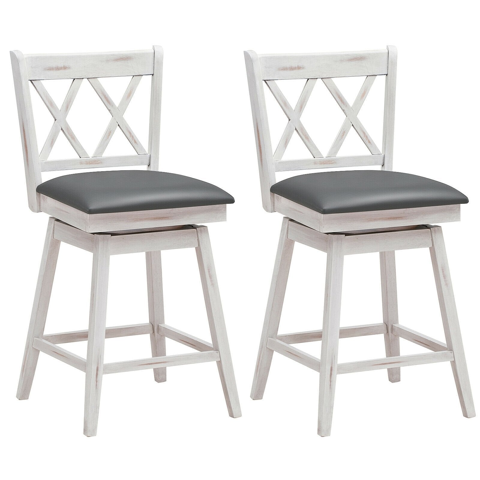 2 Pieces 24 Inch Swivel Counter Height Barstool Set with Rubber Wood Legs-Black