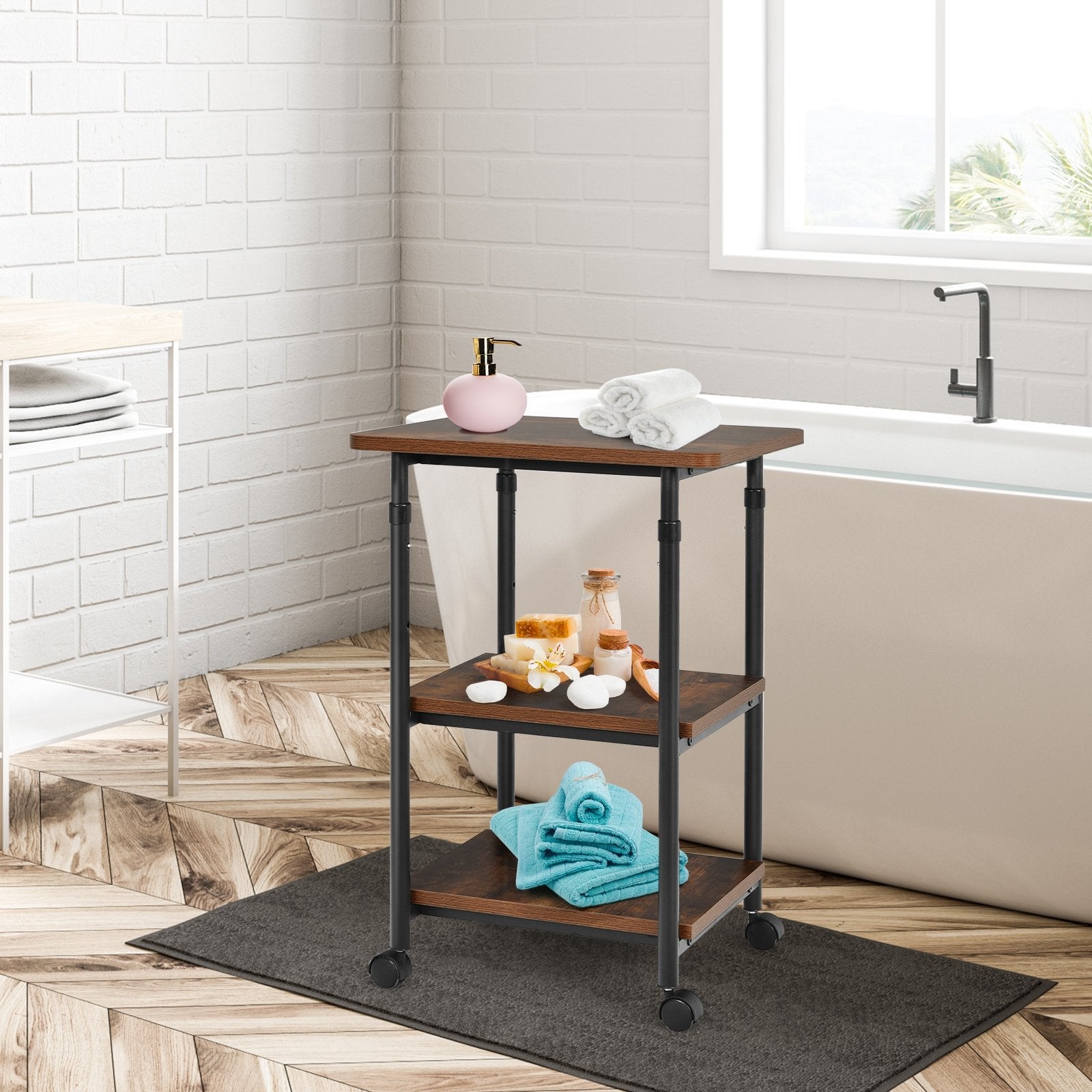 3-tier Adjustable Printer Stand with 360° Swivel Casters-Black