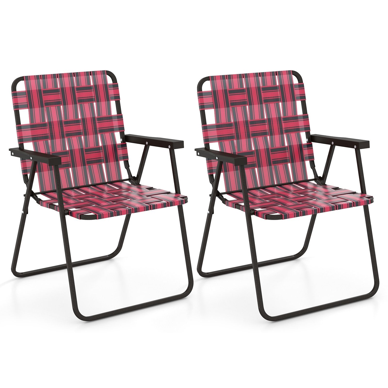 2 Pieces Folding Beach Chair Camping Lawn Webbing Chair-Blue