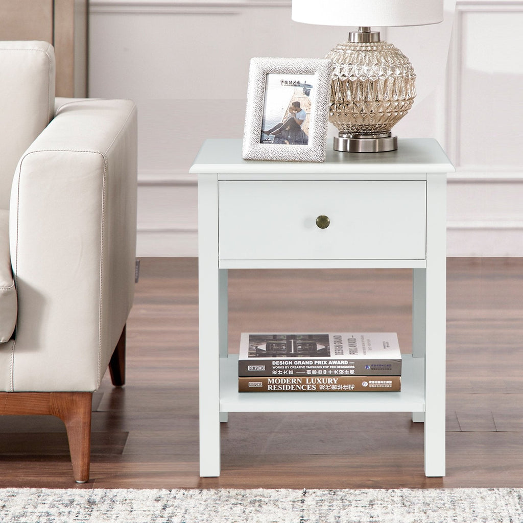 Nightstand End Table with Drawer and Shelf-Black
