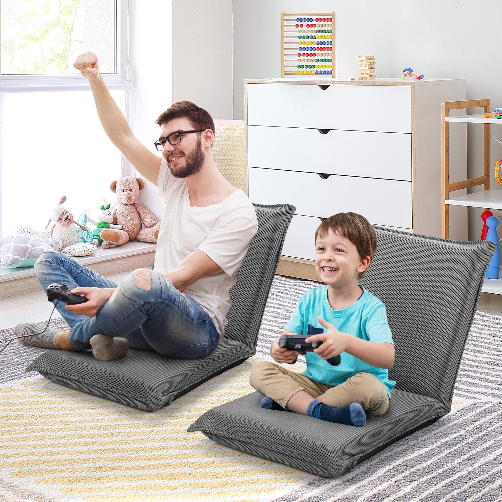 Adjustable 6 positions Folding Lazy Man Sofa Chair Floor Chair-Black