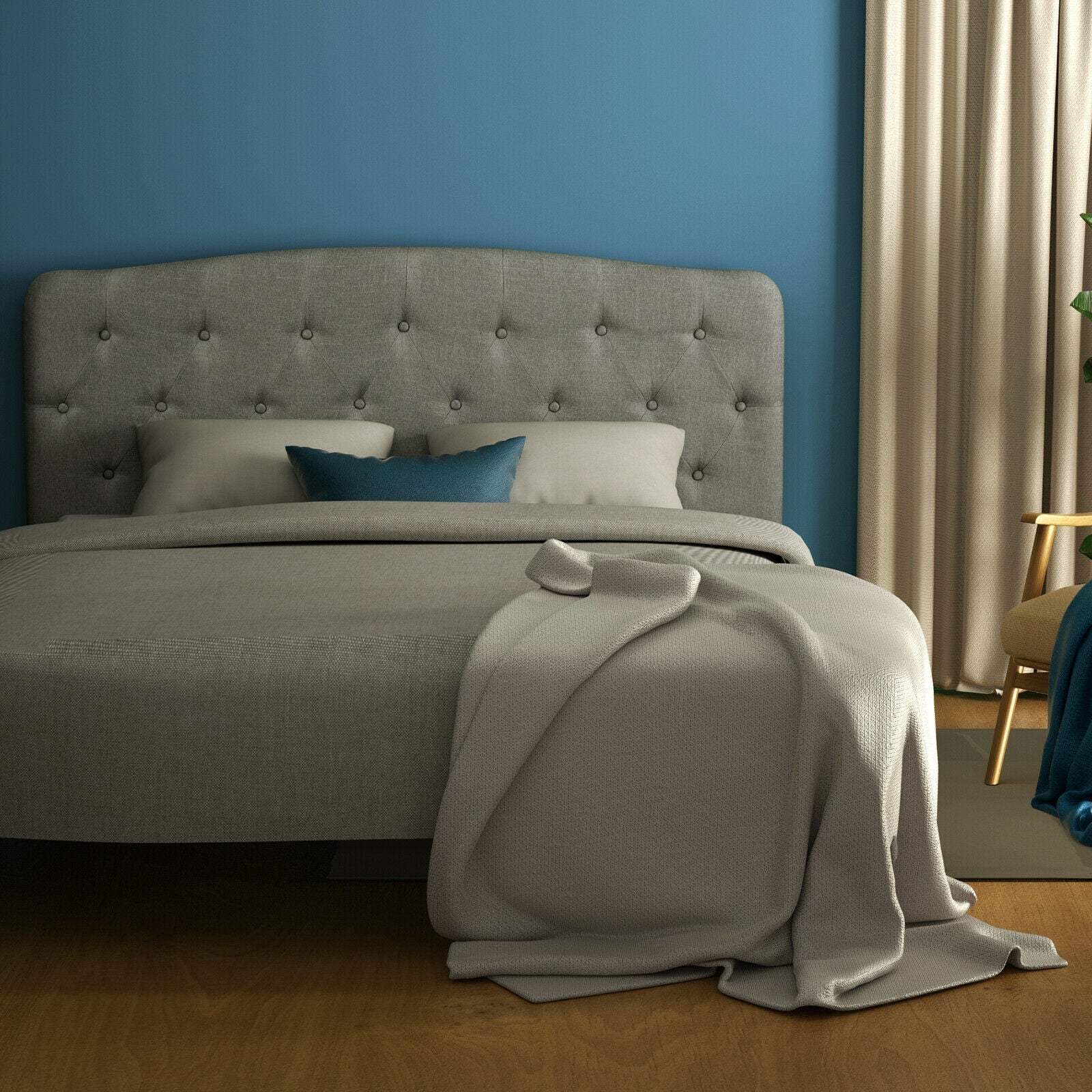 Faux Linen Headboard with Adjustable Heights-Dark Gray