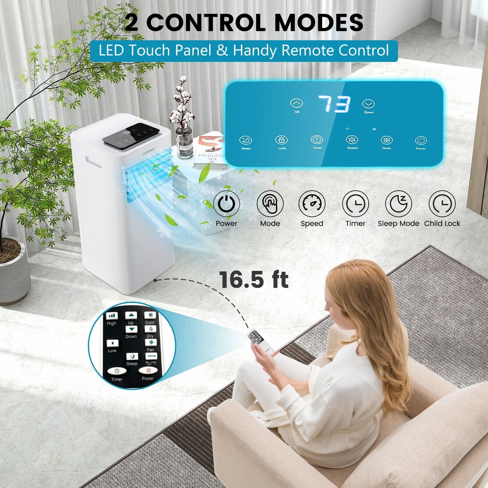 8000 BTU Portable Air Conditioner with Fan Dehumidifier Sleep Mode