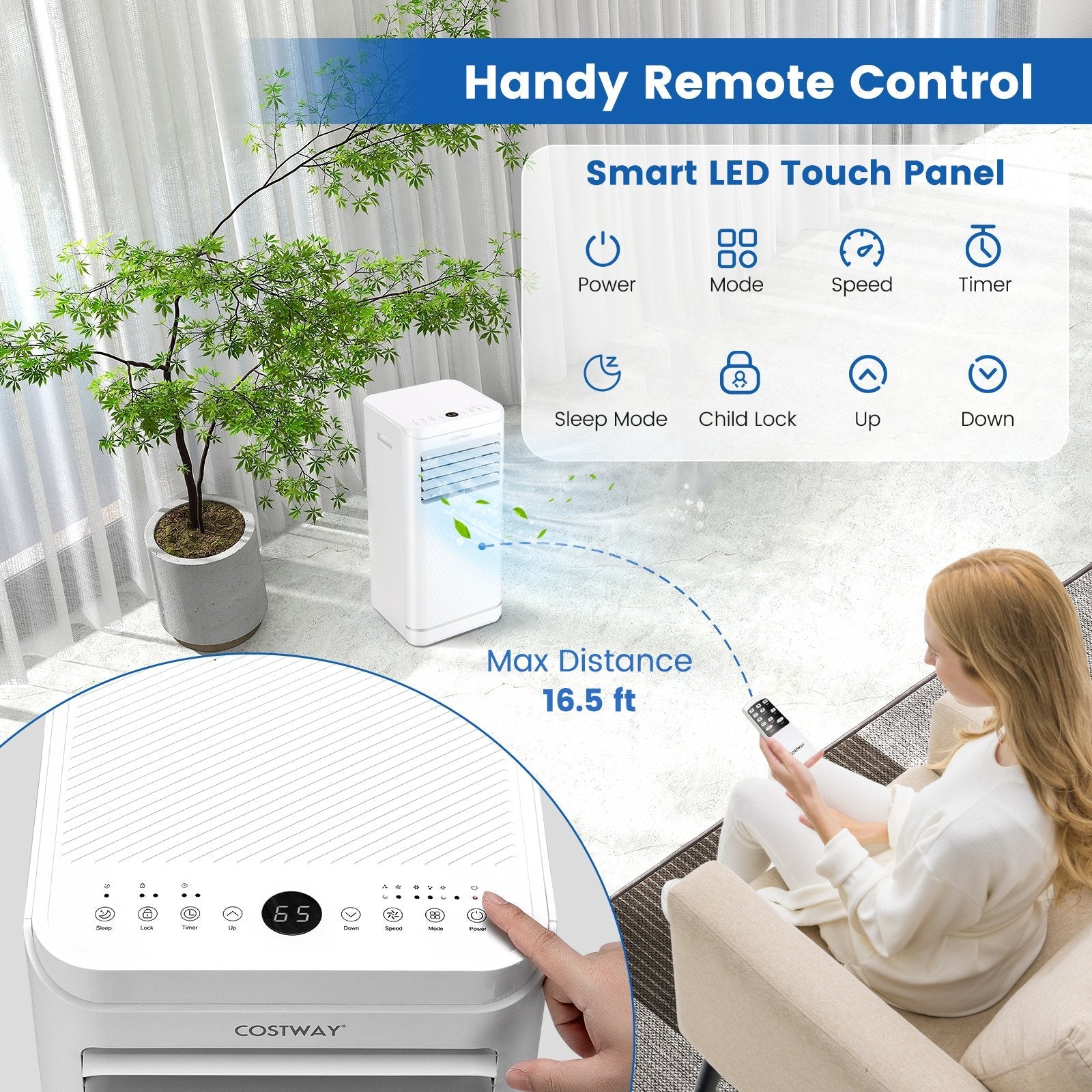 8000 BTU Portable Air Conditioner with Dehumidifier and Fan Mode
