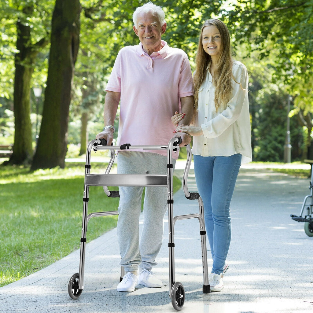 Aluminum Heavy-Duty Folding Wheeled Stand-Assist Walker-Blue