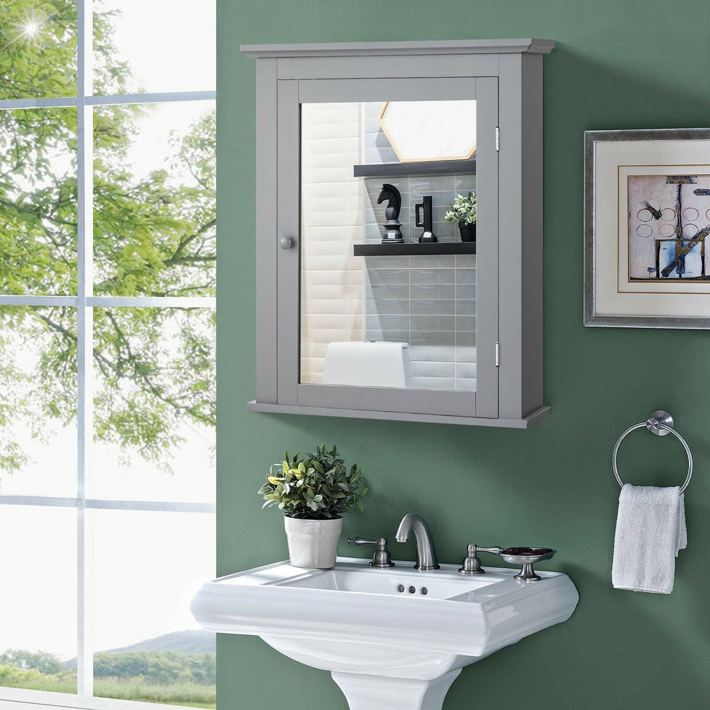 Wall Mounted Bathroom Mirror Cabinet with 5-level Height-adjustable Shelf-Black