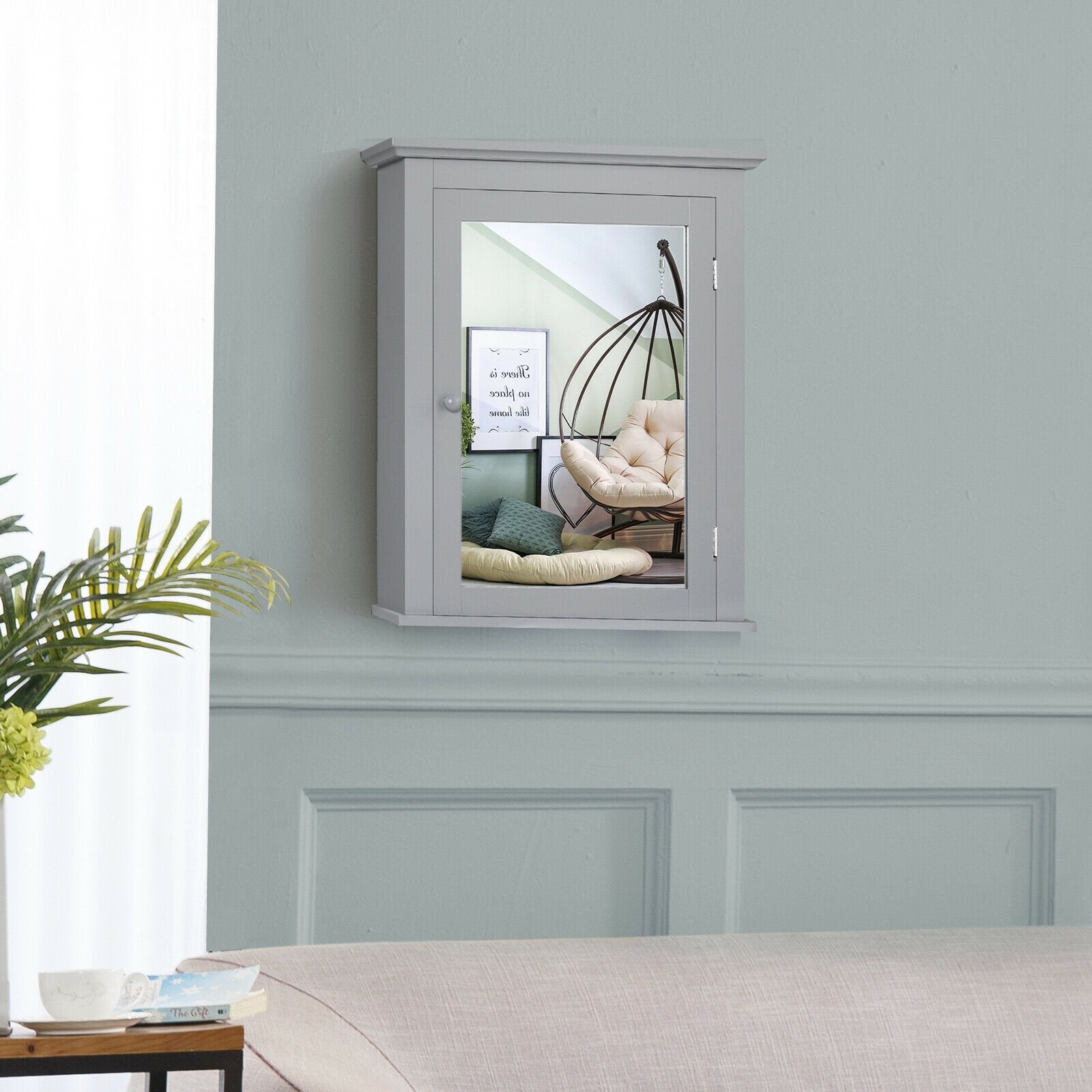 Wall Mounted Bathroom Mirror Cabinet with 5-level Height-adjustable Shelf-Black