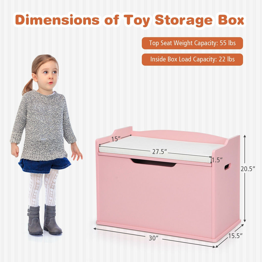 Kids Toy Wooden Flip-top Storage Box Chest Bench with Cushion Hinge-Brown