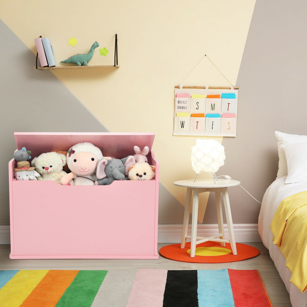 Kids Toy Wooden Flip-top Storage Box Chest Bench with Cushion Hinge-Brown