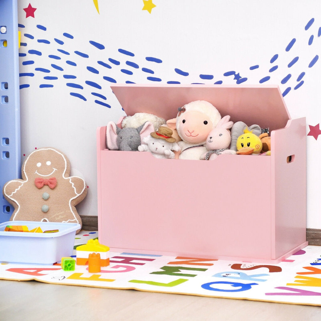 Kids Toy Wooden Flip-top Storage Box Chest Bench with Cushion Hinge-Brown