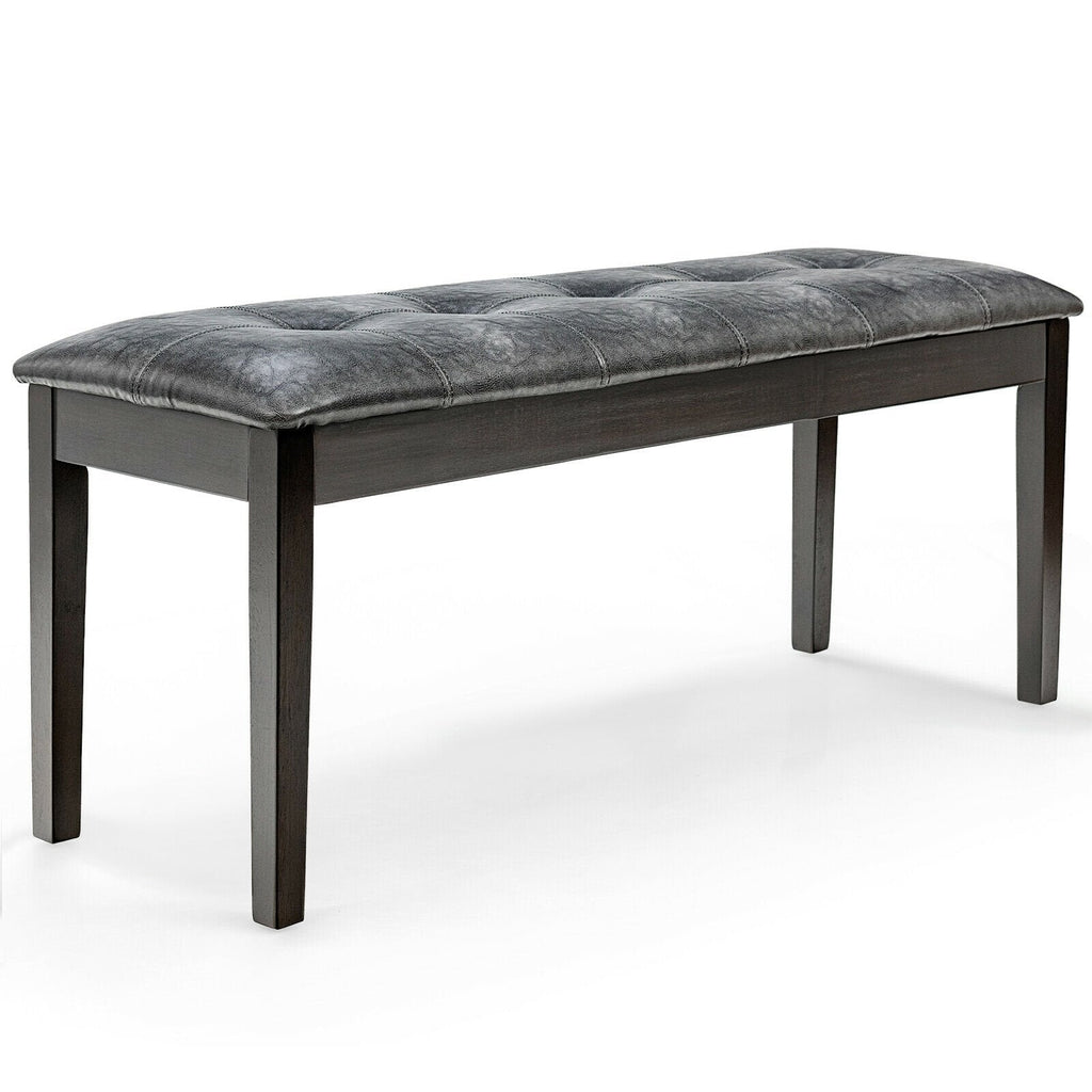 Upholstered Dining Room PU Bench Solid Wood Button Tufted-Brown