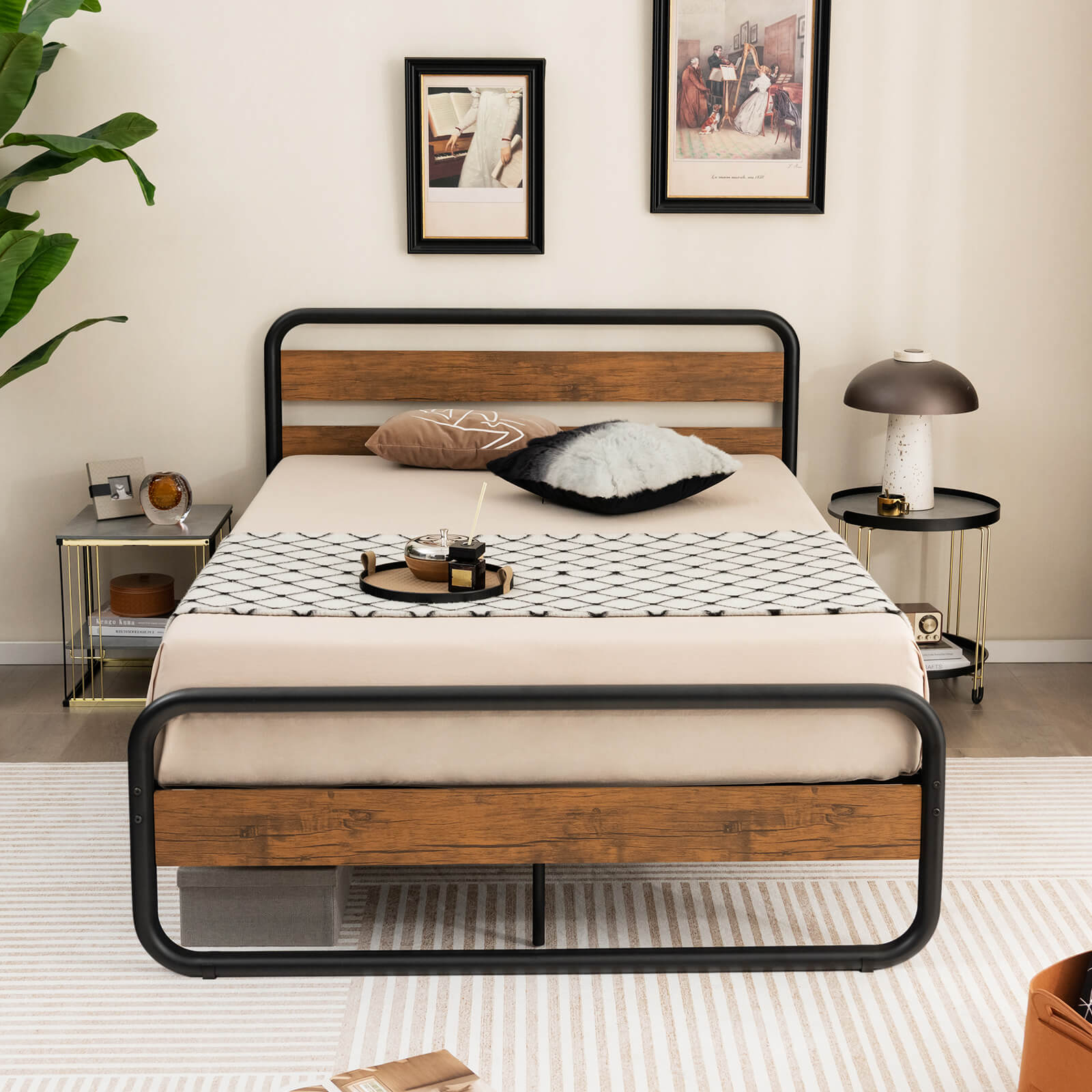 Arc Platform Bed with Headboard and Footboard-Queen Size