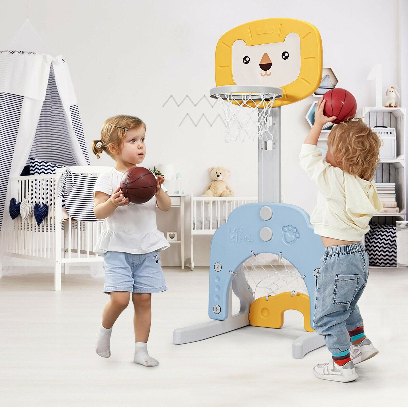 3-in-1 Adjustable Kids Basketball Hoop Sports Set-Green