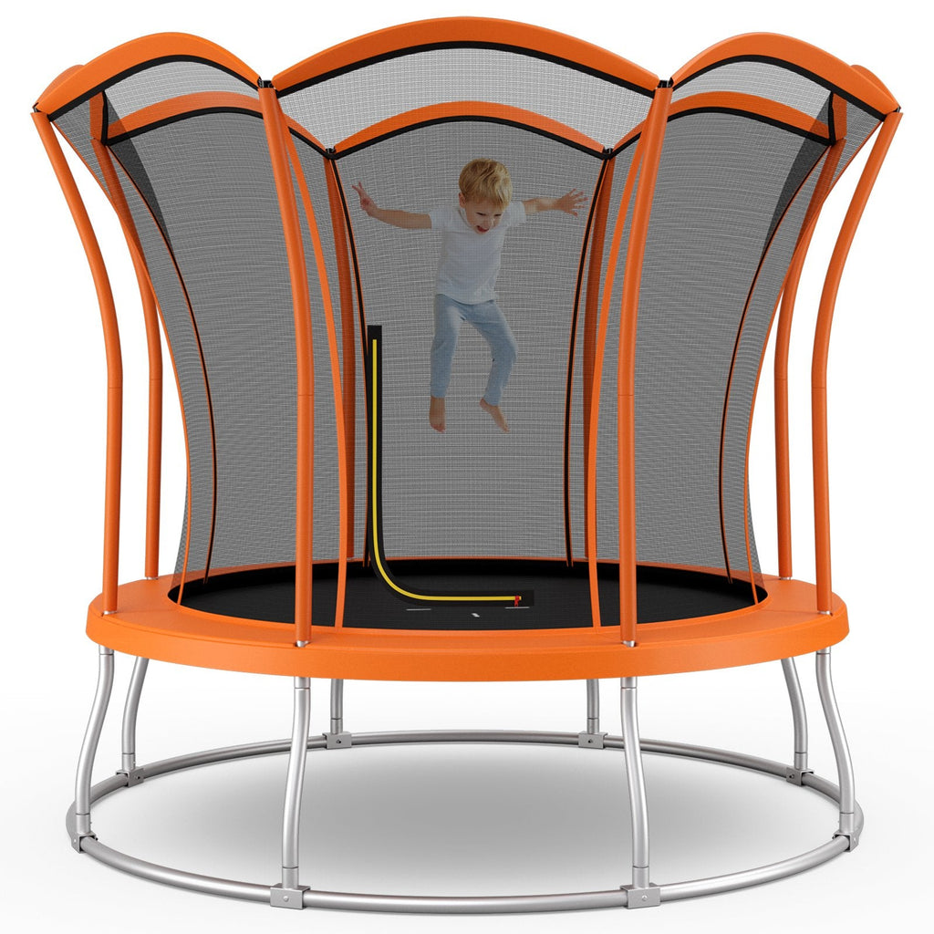 8 Feet Outdoor Unique Flower Shape Trampoline with Enclosure Net-Orange