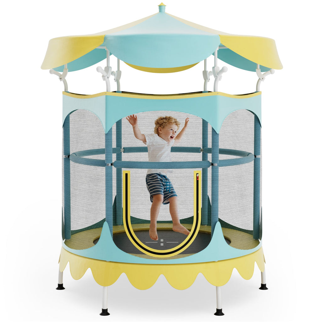 64 Inch Kids Trampoline with Detachable Canopy and Safety Enclosure Net-Orange