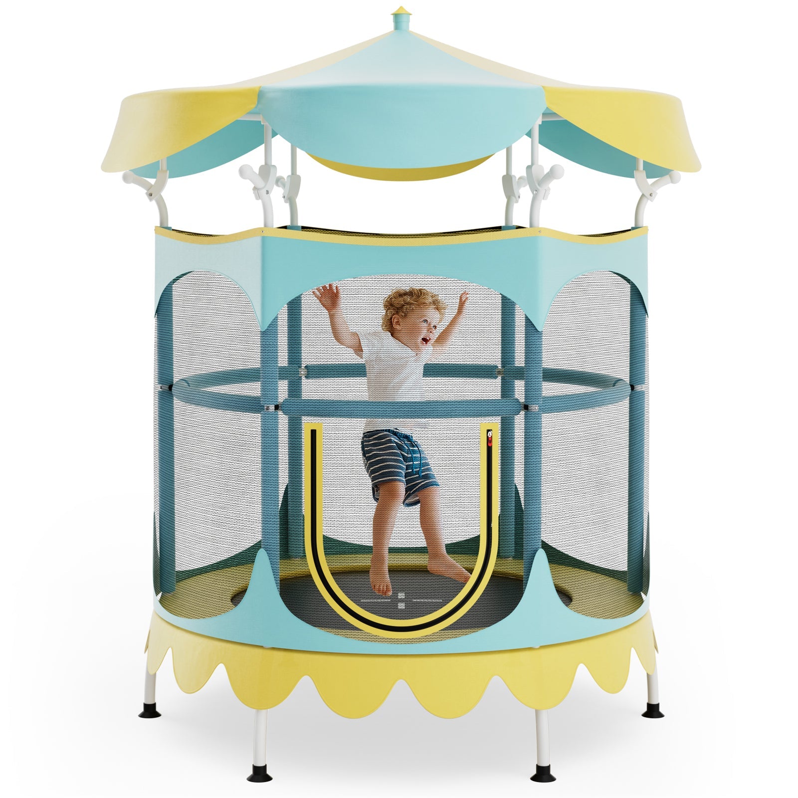 64 Inch Kids Trampoline with Detachable Canopy and Safety Enclosure Net-Orange