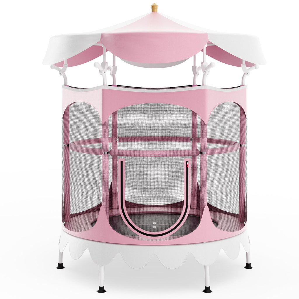 64 Inch Kids Trampoline with Detachable Canopy and Safety Enclosure Net-Orange